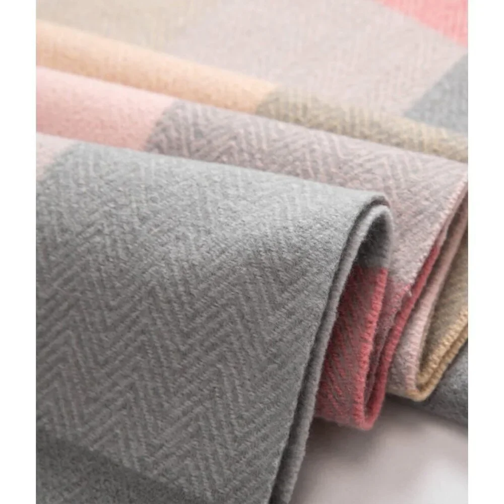 Women's Lilac Check Wool Scarf Cashmere Feel Winter Checked Scarves Soft Shawls